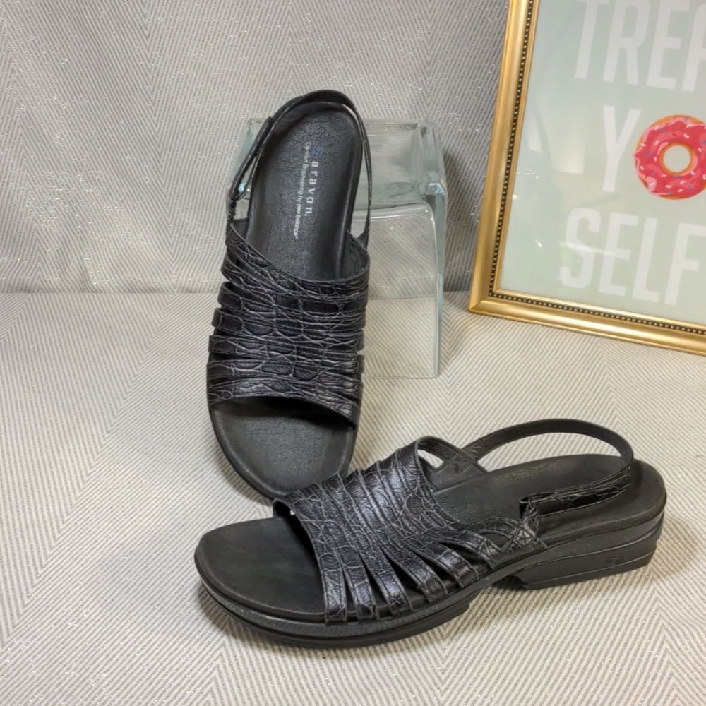 Gunmetal gray leather comfort sandals
